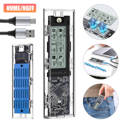 M.2 NVMe SSD Enclosure LCD Screen USB 10 Gbps Adapter for 2280 PCI-E M B&M Keys
