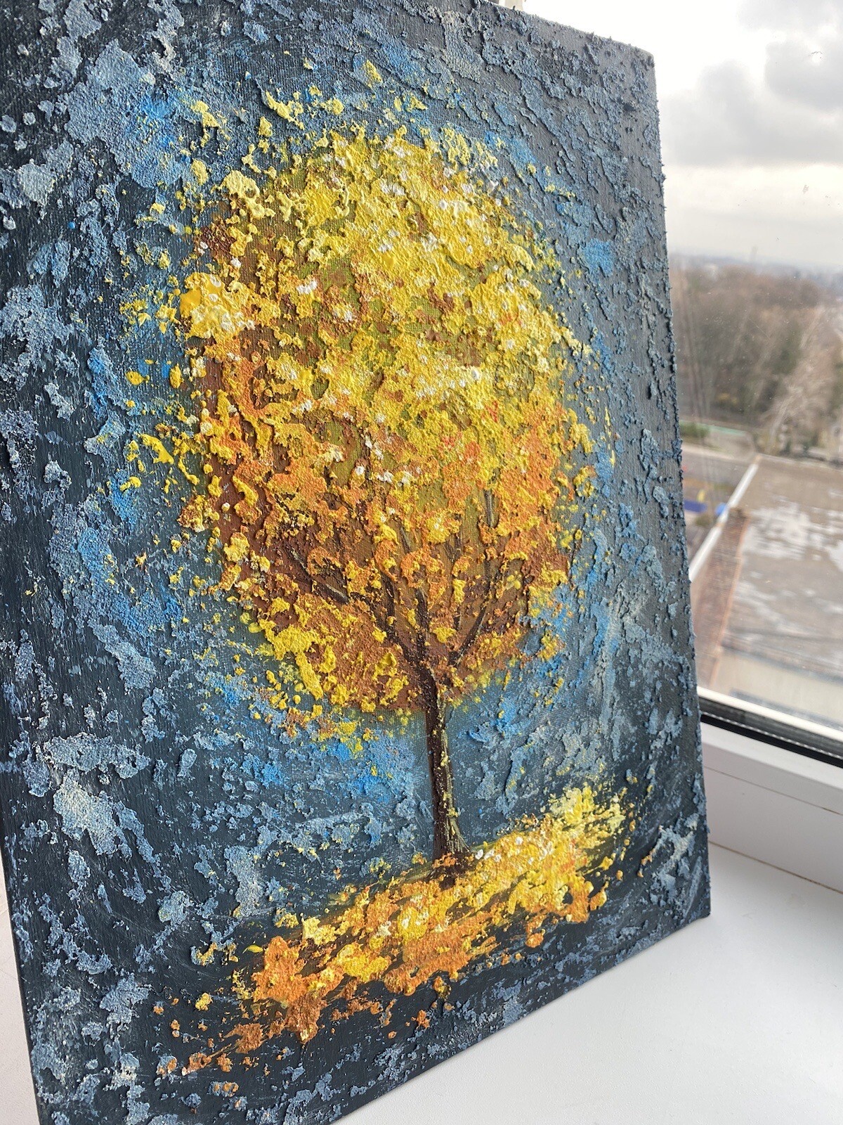 Original Oil Painting Tree Of Life Art Golden Tree Painting Texture Landscape