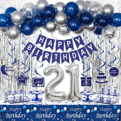 Decorazioni Per 50° Compleanno A Spirale Glitz Blu E Argento 81 Cm - Unique Party 83800 Confezione 12