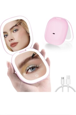 Compact Magnifying Mirror  With LED Light USB Rechargeable Touchscreen