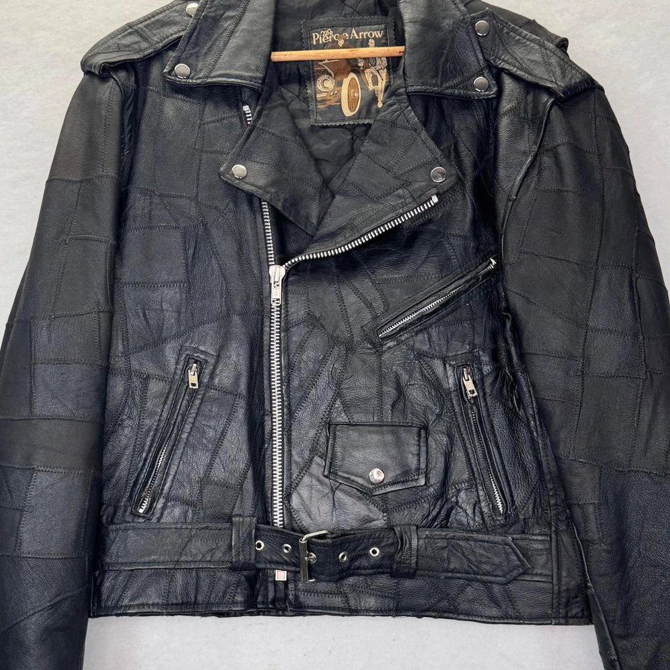 Chaqueta De Colección The Pierce Arrow Cuero Negro Retazos Envejecido Motociclista Moto Talla XL Foto 3 de 4