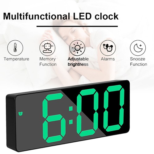 LED Digital Clock Mirror Display Snooze Alarm Temperature Time Table Desk Decor~ - Picture 3 of 23
