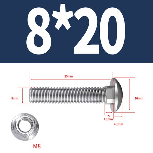Carriage Bolts & Flange Hex Nuts Set A2 Stainless Steel Cup Square Screws M3-M12 - Picture 56 of 96