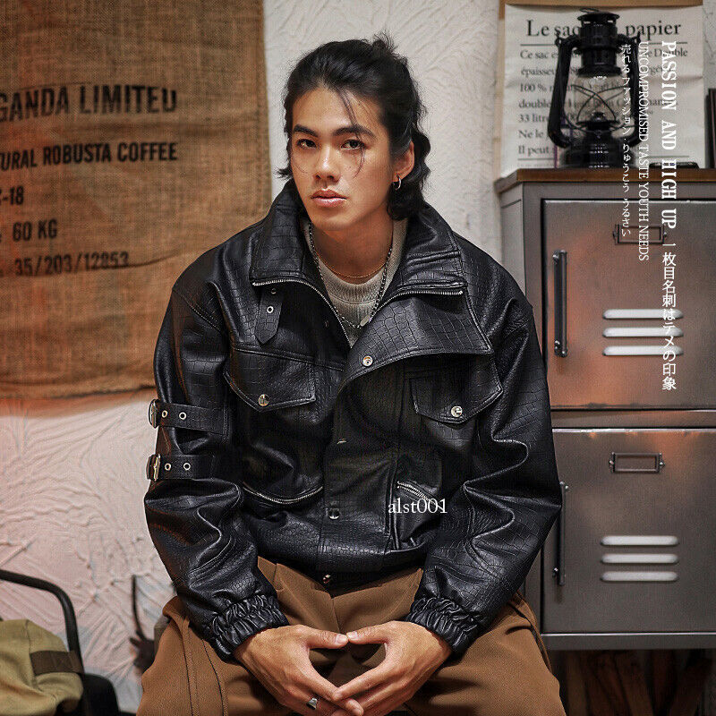 Hip Hop Street Rock Punk Motorcycle Pu Leather Jacket Mens