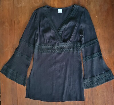 Target Xhilaration Black 100% cotton Summer Boho witchy goth cover-up tunic SzS