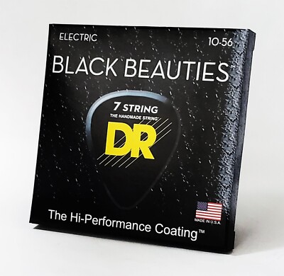 DR BKE7-10 Black Beauties Coated Electric Guitar Strings; 7-String gauges 10-56