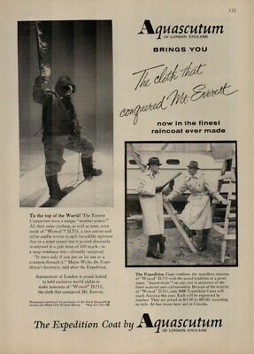 1955 Aquascutum The Expedition Coat Rain Coat Mt. Everest Vintage Print Ad 2368