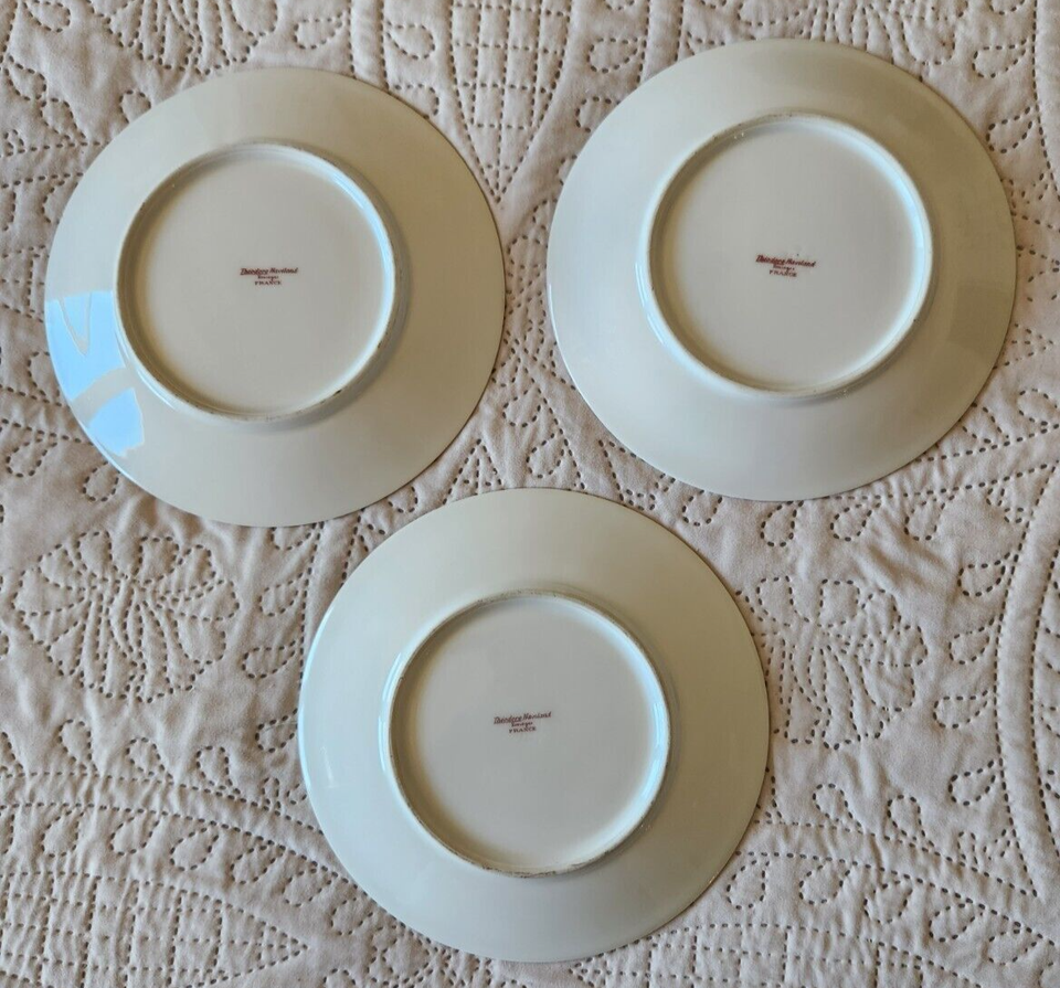 Theodore Haviland Limoge France Dessert Plates Set Of 3 Pink Roses Gold