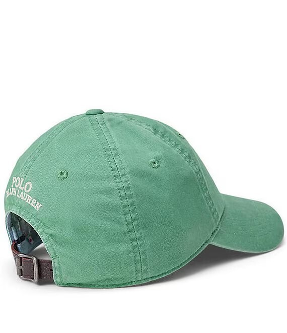 Polo Ralph Lauren Uomo Cappello Baseball Verde Chino Cappellino Elasticizzato Con Firma Pony