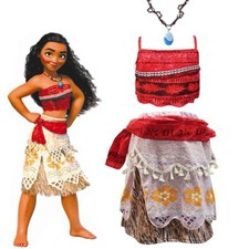 NUEVO Niños Niñas Disfraces Moana Princesa Vestido Playa Conjunto Collar Regalo Caliente