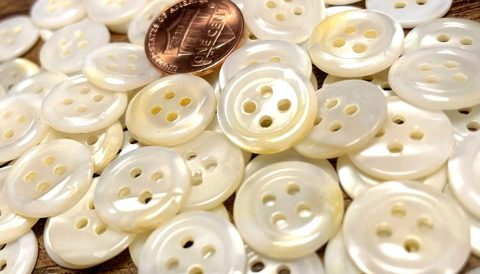 6 Fabulous Iridescent Mississippi River pearl MOP Buttons 15mm Almost 5/8" 12714 - Image 3 of 3