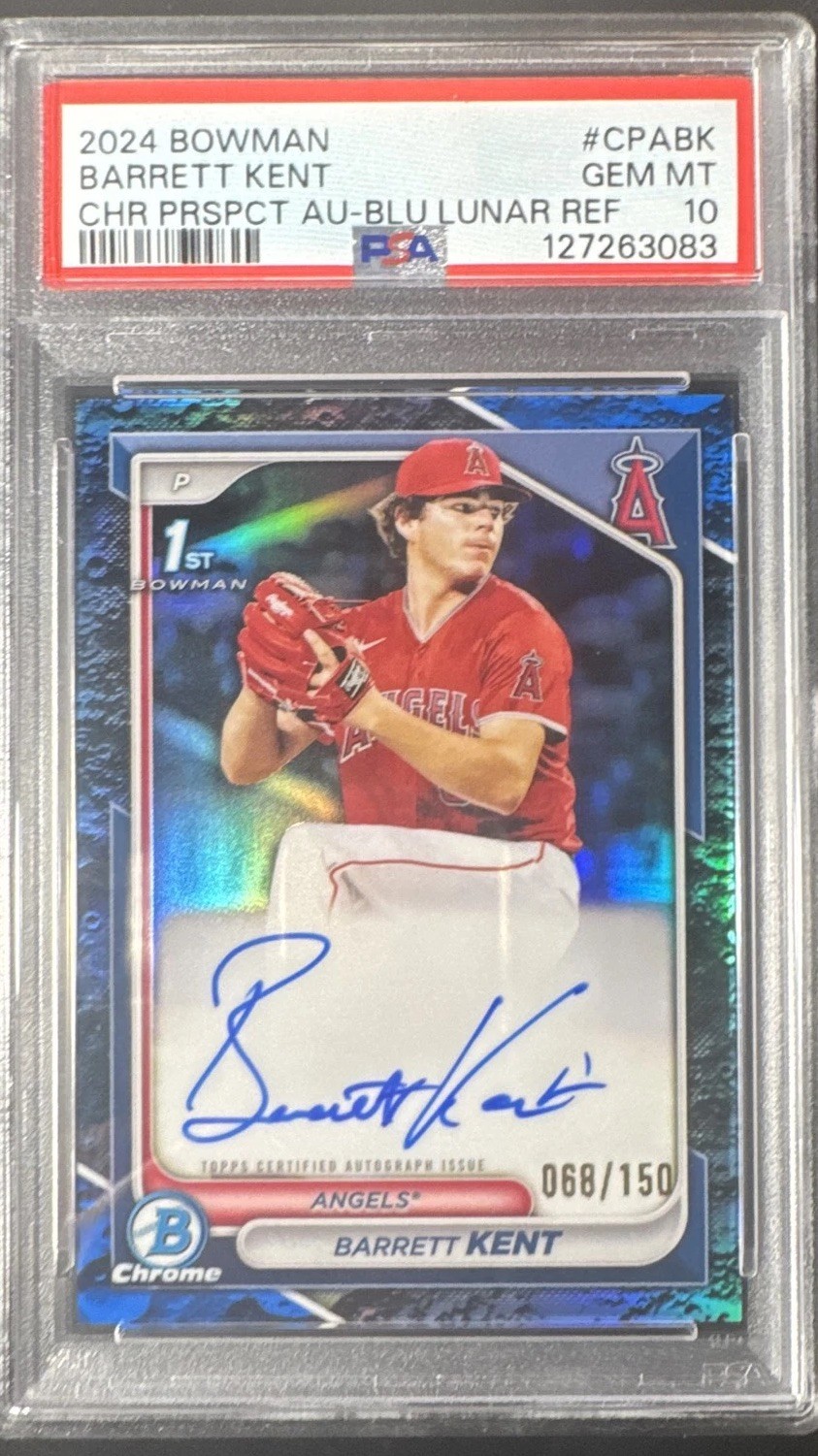 2024 Bowman Chrome Auto Barrett Kent #CPA-BK Blue Lunar Refractor /150 PSA 10