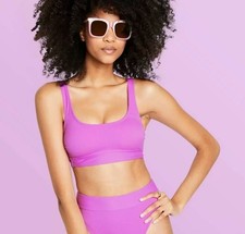 Stoney Clover LN Ribbed Keyhole-Back Bralette Bikini Top Womens Small Purple