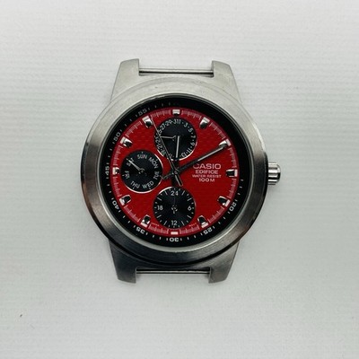 Casio Edifice Watch Men 39mm Red Dial Day date EF-308 New Battery