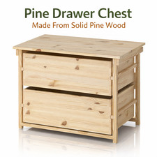 2 Drawer Chest Pine Wood Bedside Cabinet Storage Unit Natural Wooden Nightstand