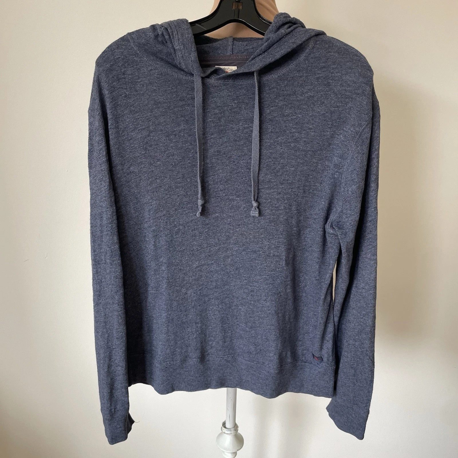 Faherty Slub 100% Cotton Blue Pull Over Light Weight Hoodie Sweatshirt Size S