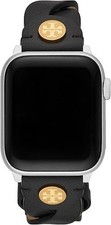 Tory Burch Braided Leather Apple Watch Band Black Gold Logo 38-45mm New