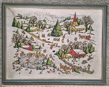 Vtg 1976 National Paragon Corp Snow Scene Needlepoint Embroidery 20x26 TLC Read