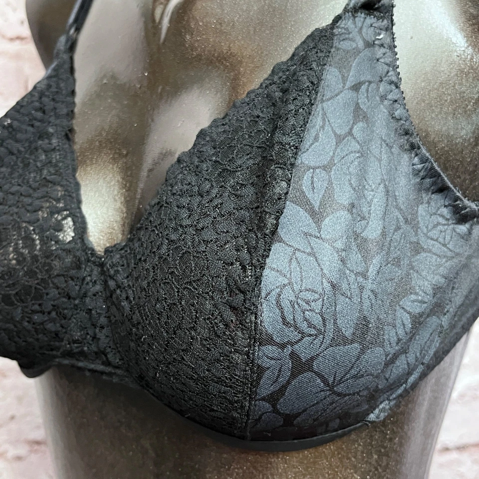 Sujetador Playtex Secrets Vintage 36B sin forro de encaje transparente con aros negro Foto 3 de 4