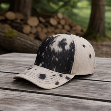 Cowhide Hair On Hide Baseball Cap Genuine Leather Western Black White Unisex Hat
