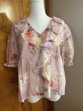 Zimmerman Inspired Floral Lace Flowy Boho Blouse Pink Coquette Fairycore Boho M