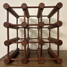 Mid Century Danish Modern Nissen Langaa Teak Wine Rack Denmark 9 Bottles Signed