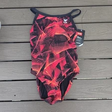  TYR Durafast Elite Women's Axis Red/black DiamondFit 1-Piece Swim Sz 28 New