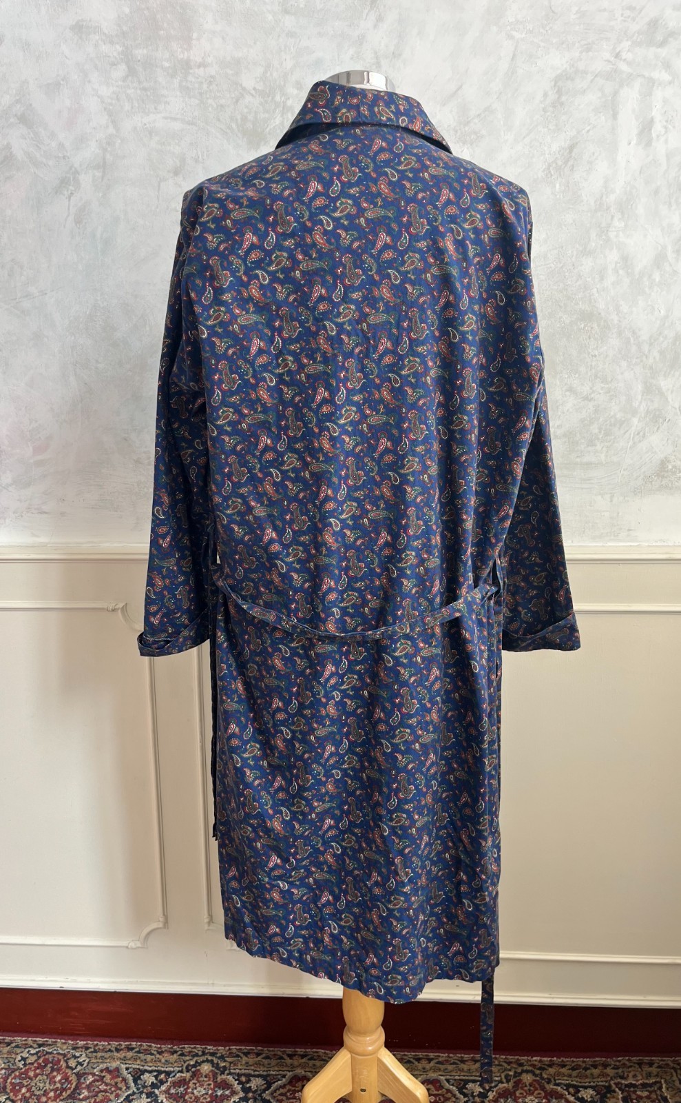 Men's Navy Blue Red Paisley Cotton Dressing Gown Robe - Medium image 6
