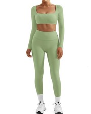 Women 2 Piece Workout Sets Compression Tummy Control Leggings with Pockets Lo...