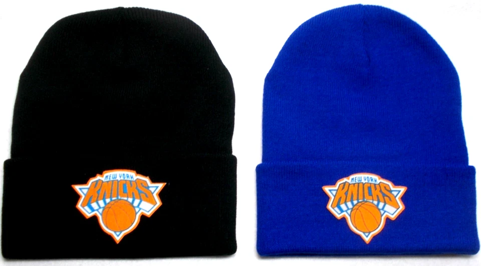 2 FOR 10.95! New York Knicks flat cotton logos on Blk/Blue beanie cap hat.