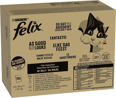 Felix As Good As It Looks Wet Cat Food in Jelly, Fish Variety Mix, (120 x 85 g)