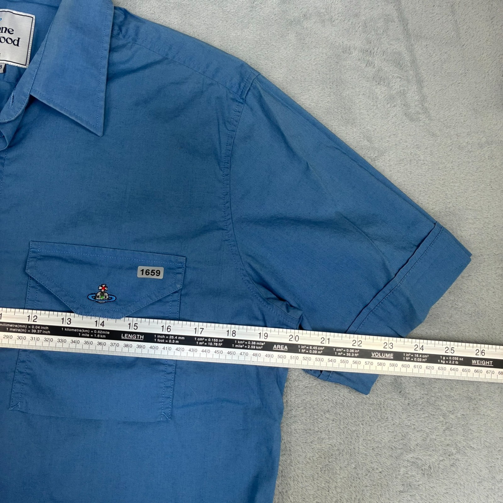 VTG Vivienne Westwood Man Blue Orb Pocket Size 48 / Medium Short Sleeve Shirt image 4