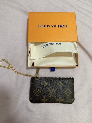 Louis Vuitton Monogram Leather Key Chain Gold Logo with Chain and Clasp