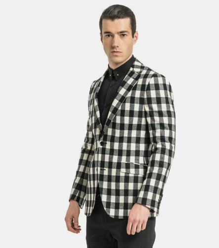 Schwarz-weiß karierter Herren Blazer kariert Freizeit Business Slim Workwear Smoking - Bild 22 von 24