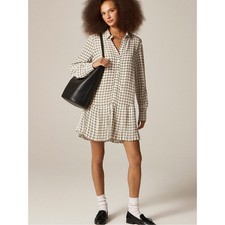 J.Crew Amelia Foulard Shirt Dress Drop Waist Cream Brown Medallion NWT Sz STall