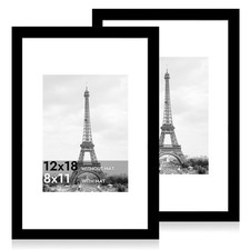 12x18 Picture Frame Set of 2 with Plexiglass, Black Poster Frame Display 8x11...