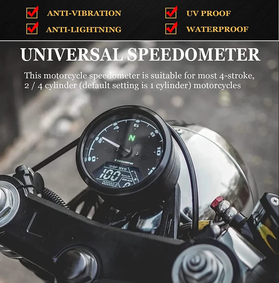 USA LCD Digital Indicator Tachometer Fuel Meter Motorcycle Speedometer Odometer - Image 2 of 4