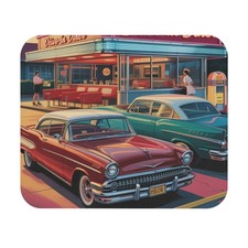 Retro 1950s Diner Scene Mouse Pad  Classic Car Roadside