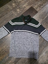 Chaps Boys L/G Striped Knit Henley Mock Neck Button Sweater Long Sleeve