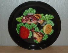 Assiette plat en trompe l’oeil 3D barbotine de Vallauris coquillages poissons