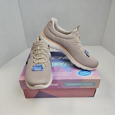 New Women's Skechers Summits Summer Blush Taupe Memory Foam Slip-On Shoes Sz 10