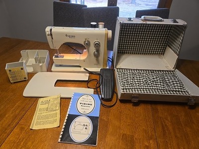 Vtg Husqvarna Viking Model 4010 Sewing Machine With Case & Manual - READ