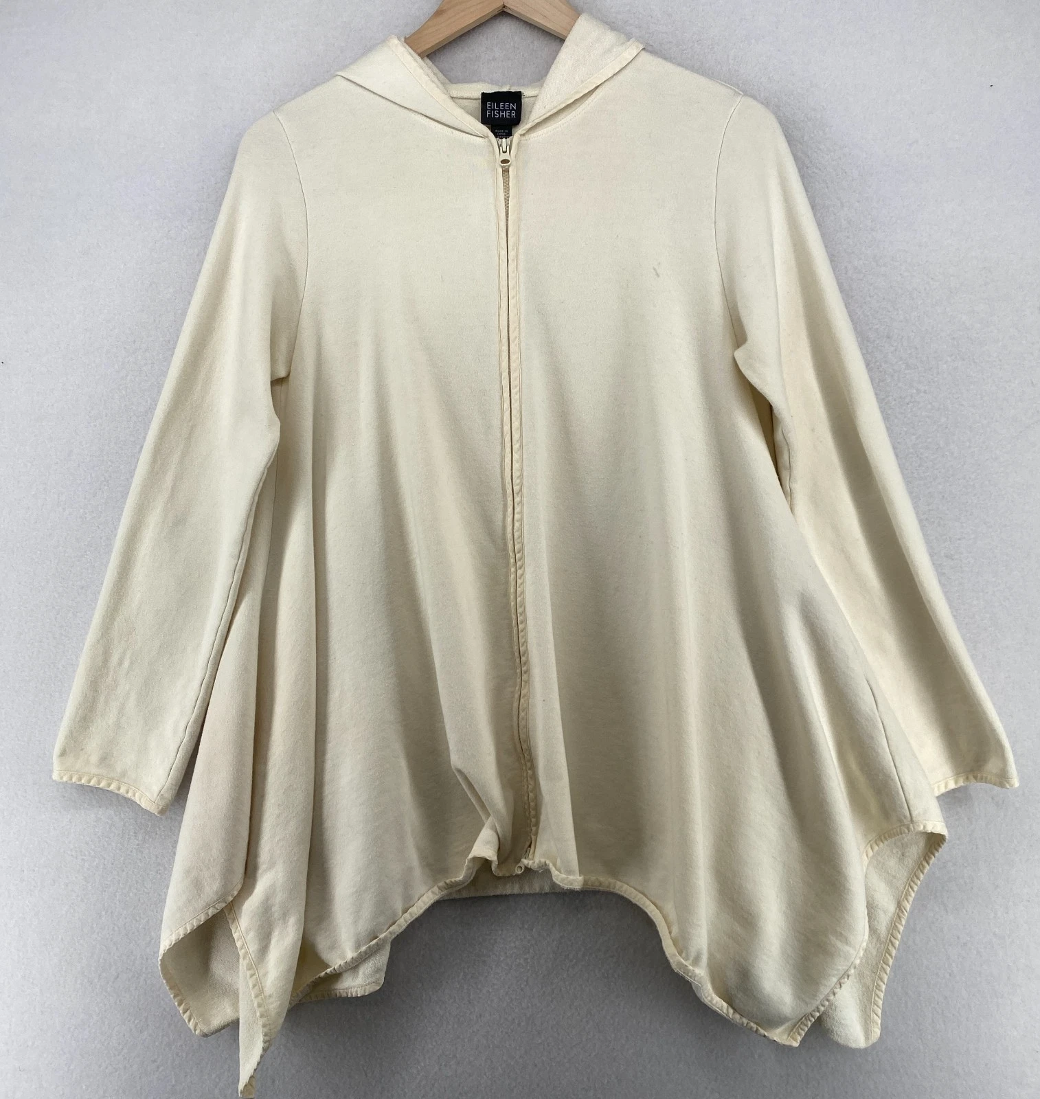 EILEEN FISHER Jacket XS Organic Cotton Terry Hoodie Poncho Full Zip Off White
