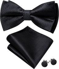 Paisley Striped Bow Tie for Men Silk Pre-Tied Bowtie Pocket Square Cufflinks Set