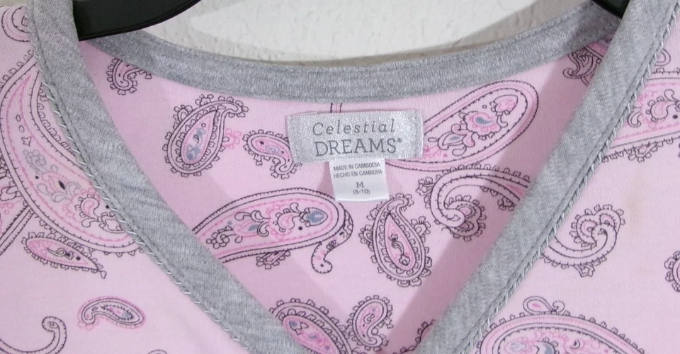 Celestial Dreams Pink and Gray Paisley 2-Piece Pajama Set Women's Medium 8-10 - Image 3 of 4