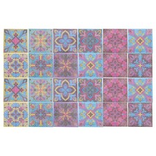 24 Pcs Tile Stickers Waterproof PVC Wall Tile Stickers 3.94"x3.94" Yellow Pink