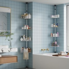 4-Tier Shower Caddy Organizer Tension Pole, Rustproof Corner Shelf for Bathroom