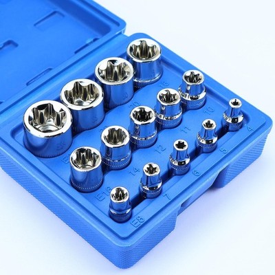 14-Piece Female E-Torx Socket Set, E4-E24 External Star Sockets, 1/4'' 3/8''