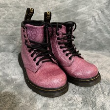 Doc Dr Martens 1460 Glitter T Pink Zip Boots Shoes 8 Kids Toddler Girls