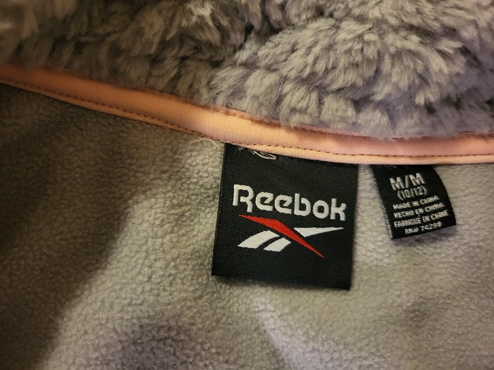 Reebok Jacket Girl's 10/12 Gray/Pink Polyester Lined Faux Fur Zip-up Pockets  - Image 3 of 4